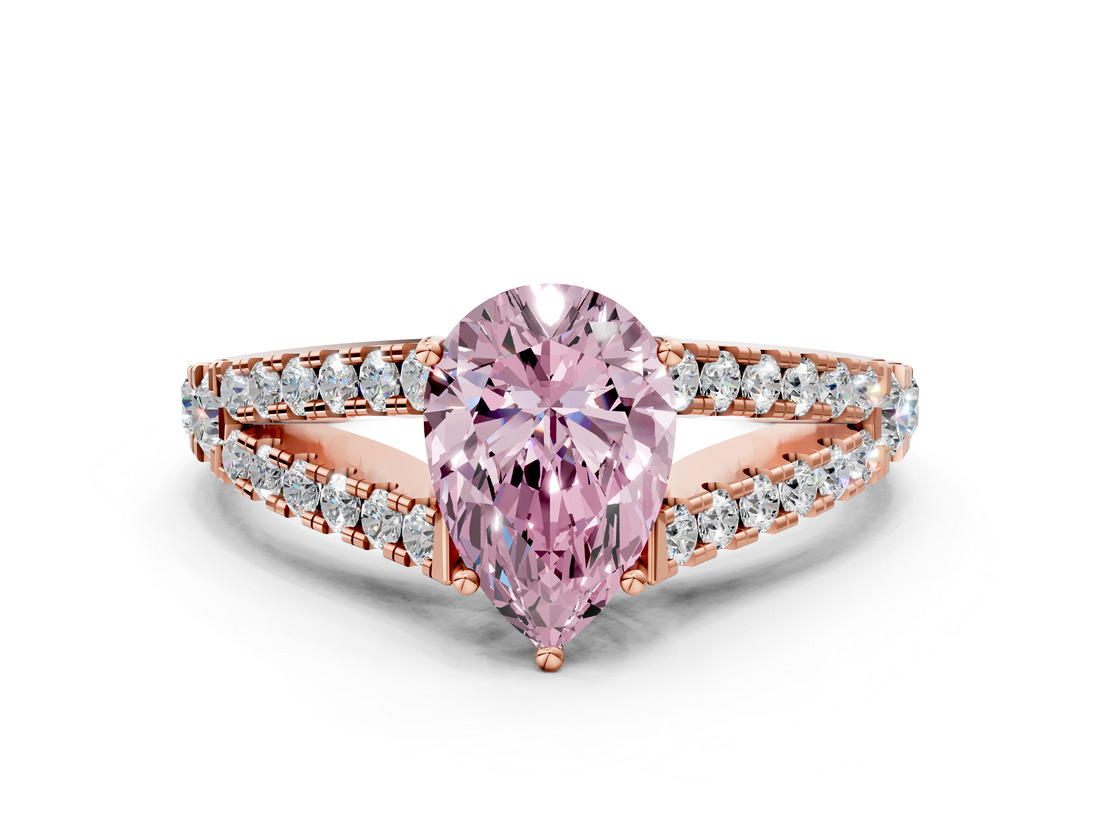 Rose gold Fancy Pink Pear  Cut Split Shank Pave Diamond Engagement Ring with Four-Prong Setting_24