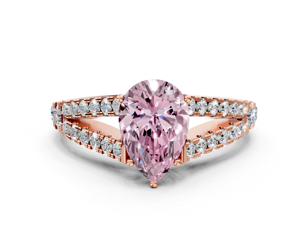 Rose gold Fancy Pink Pear  Cut Split Shank Pave Diamond Engagement Ring with Four-Prong Setting