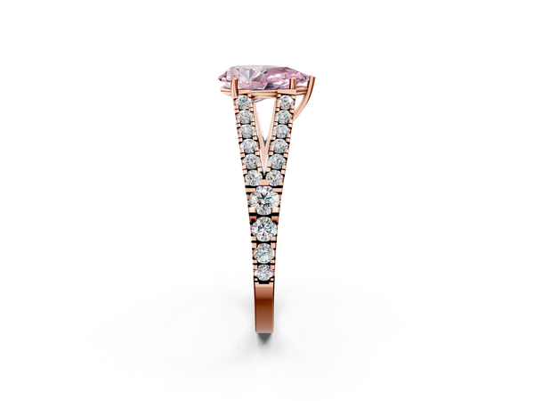 Rose gold Fancy Pink Pear  Cut Split Shank Pave Diamond Engagement Ring with Four-Prong Setting
