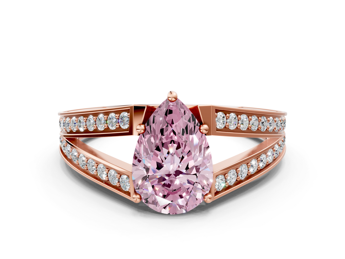 Rose gold Fancy Pink Pear  Cut Split Shank Pave Diamond Ring with Four-Prong Setting_41