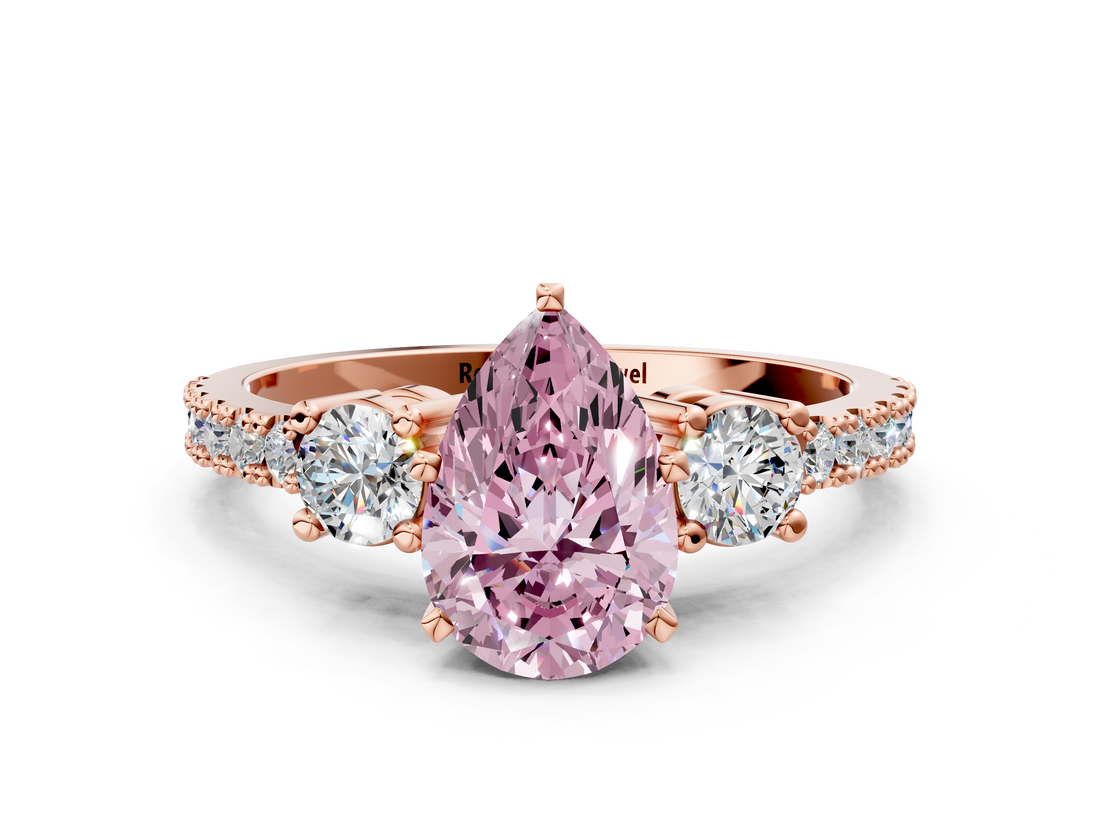 Rose gold Fancy Pink Pear  Cut Three-Stone Diamond Pavé Band with Prong Setting_25
