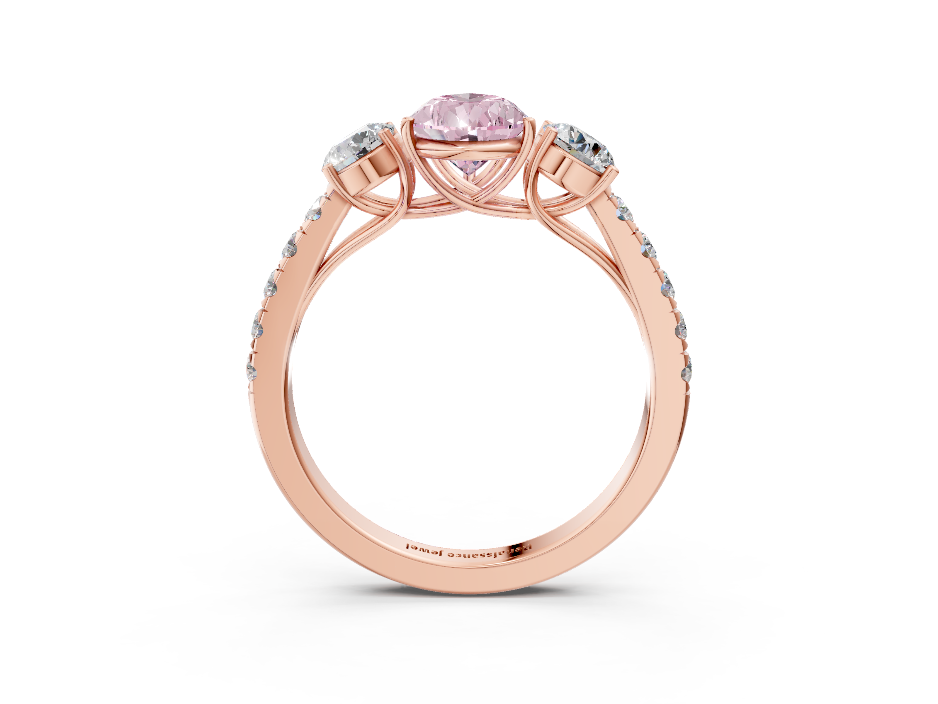 Rose gold Fancy Pink Pear  Cut Three-Stone Diamond Pave Band with Prong Setting_23