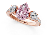Rose gold Fancy Pink Pear  Cut Three-Stone Diamond Pave Band with Prong Setting_38