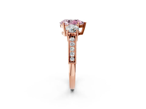Rose gold Fancy Pink Pear Cut Three-Stone Diamond Ring with Pavé Band and Four-Prong Setting_2