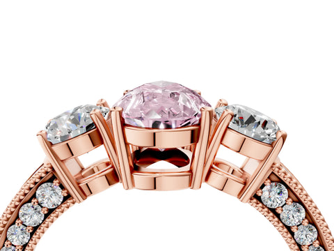 Rose gold Fancy Pink Pear Cut Three-Stone Diamond Ring with Pavé Band and Four-Prong Setting_4