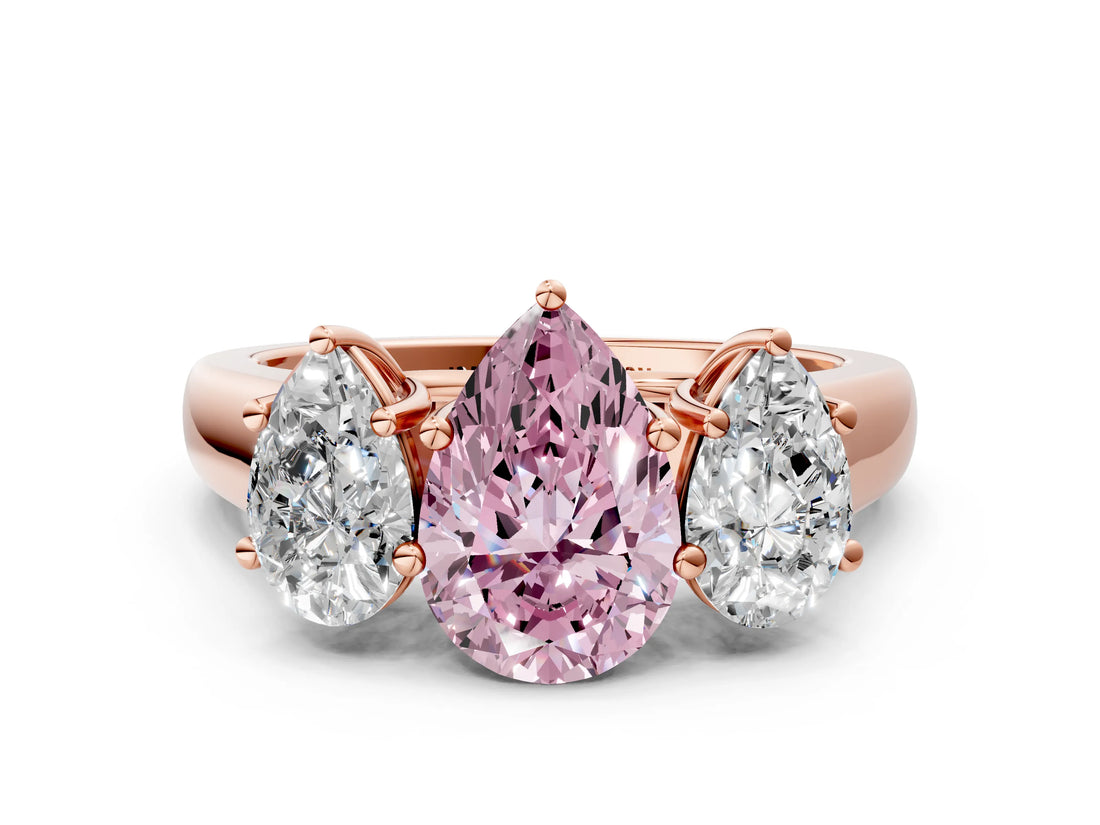 Rose gold Fancy Pink Pear Cut Three-Stone Diamond Ring with Prong Setting on a Classic Band_12