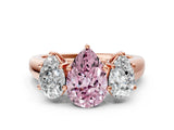 Rose gold Fancy Pink Pear Cut Three-Stone Diamond Ring with Prong Setting on a Classic Band_12