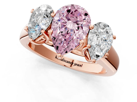Rose gold Fancy Pink Pear Cut Three-Stone Diamond Ring with Prong Setting on a Classic Band_1