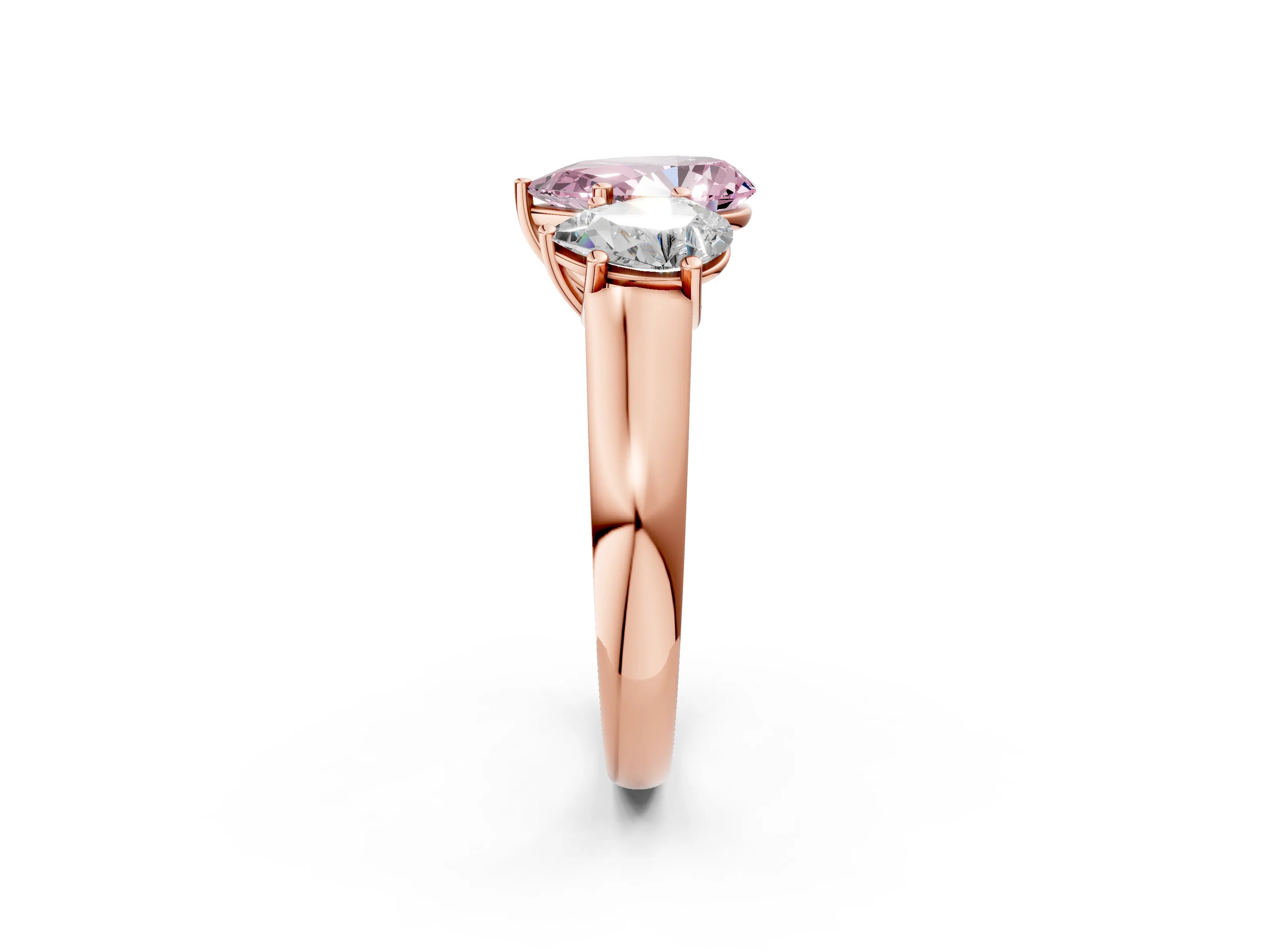 Rose gold Fancy Pink Pear Cut Three-Stone Diamond Ring with Prong Setting on a Classic Band_2