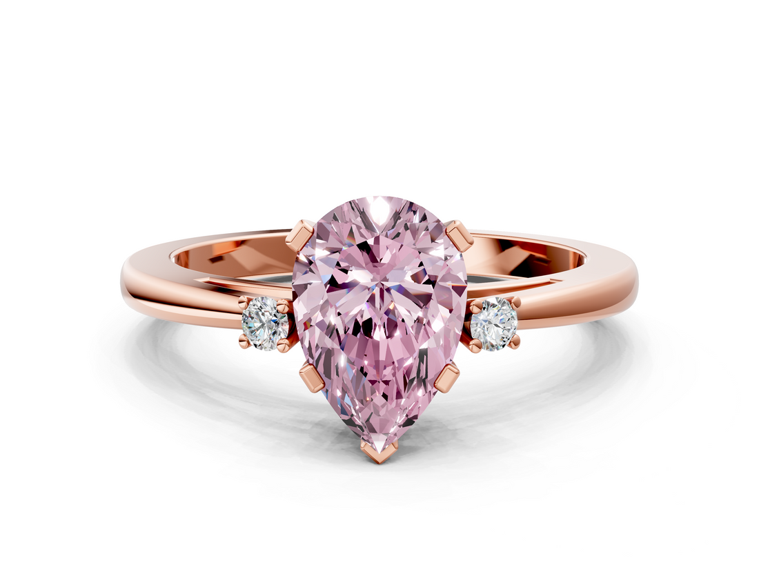 Rose gold Fancy Pink Pear  Cut Three-Stone Solitaire Ring with Round Accent Diamonds and Four-Prong Setting_19