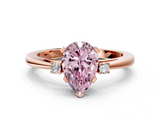 Rose gold Fancy Pink Pear  Cut Three-Stone Solitaire Ring with Round Accent Diamonds and Four-Prong Setting_19
