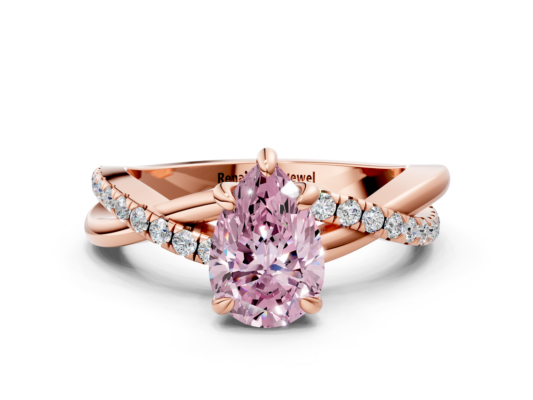 Rose gold Fancy Pink Pear  Cut Twist Band Solitaire Diamond Ring with Pavé Setting_3
