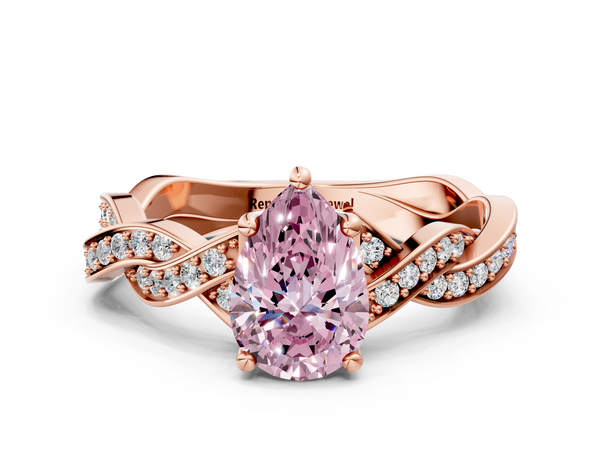 Rose gold Fancy Pink Pear  Cut Twisted Pavé Band Solitaire Ring with Four-Prong Setting