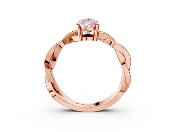 Rose gold Fancy Pink Pear  Cut Twisted Pavé Band Solitaire Ring with Four-Prong Setting