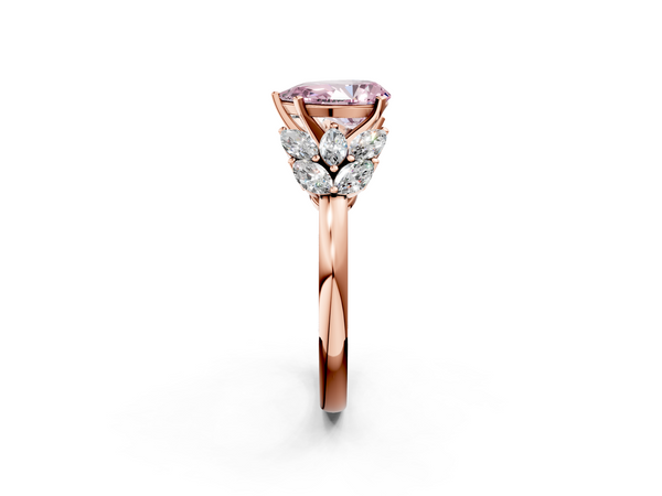Rose Gold Pear-Shaped Cluster Leaf Engagement Ring Setting for Fancy Pink Center