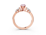 Rose gold Fancy Pink Pear  Diamond Cluster Leaf Design Ring with Prong Setting_57