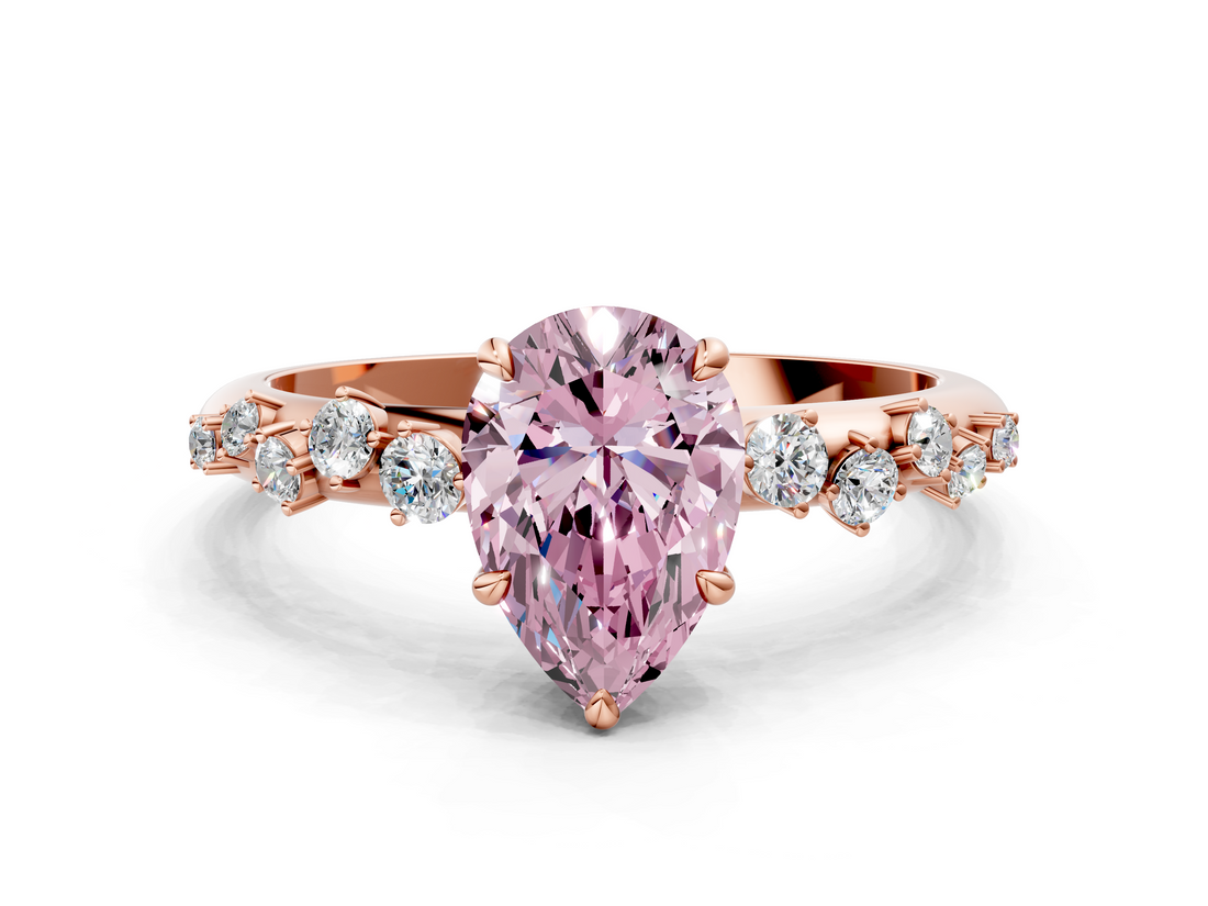 Rose gold Fancy Pink Pear  Diamond Cluster Prong-Set Solitaire Ring_36