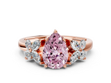 Rose gold Fancy Pink Pear  Diamond Floral Cluster Ring with Solitaire Band and Prong Setting_44