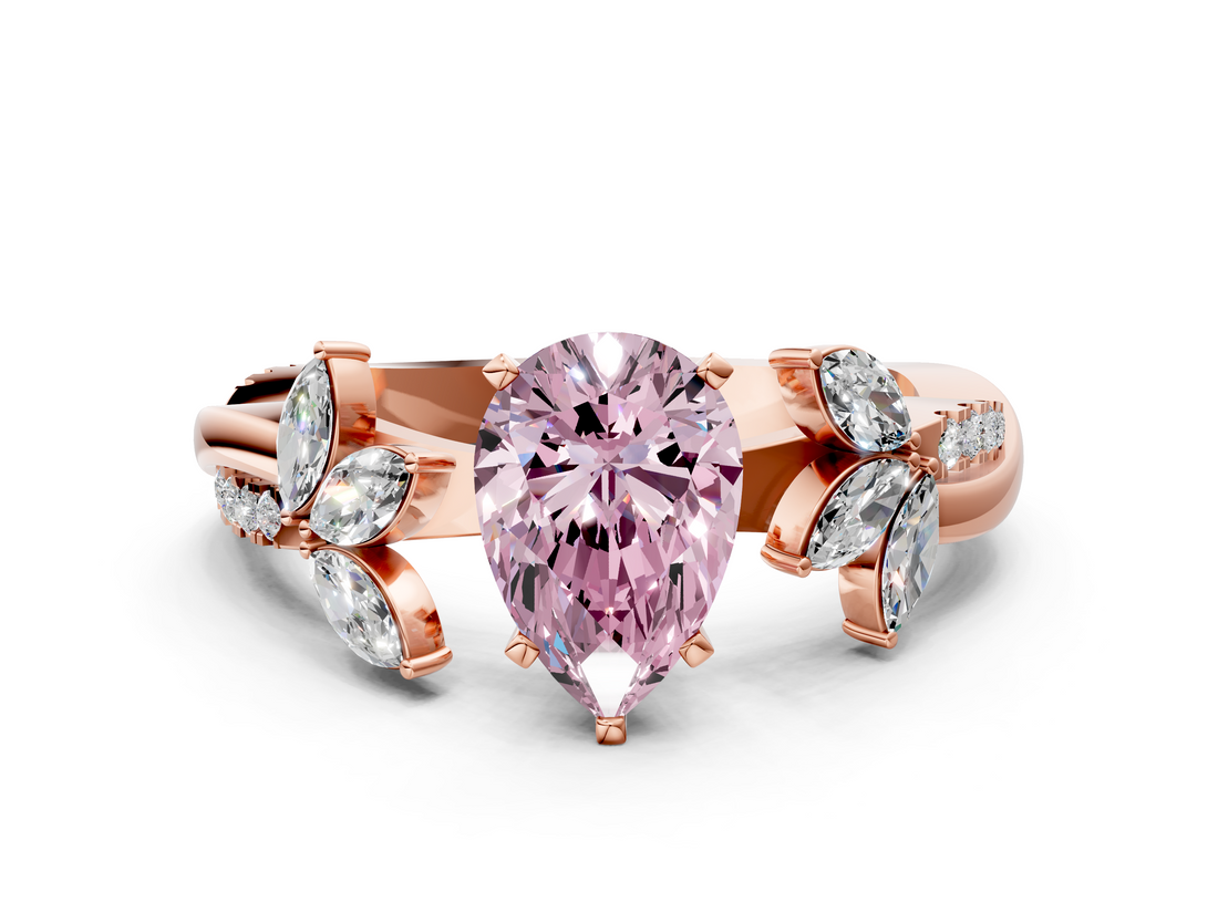 Rose gold Fancy Pink Pear  Diamond Floral Vine Solitaire Engagement Ring_3