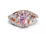Rose gold Fancy Pink Pear  Diamond Halo Ring with Marquise and Pavé Band in Prong Setting_49