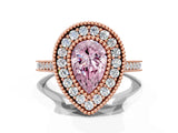 Rose gold Fancy Pink Pear  Diamond Halo Ring with Milgrain Frame and Pavé Band_59
