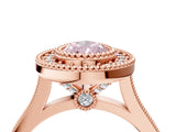 Rose gold Fancy Pink Pear  Diamond Halo Ring with Milgrain Frame and Pavé Band_63