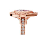 Rose gold Fancy Pink Pear  Diamond Halo Ring with Milgrain Frame and Pavé Band_64