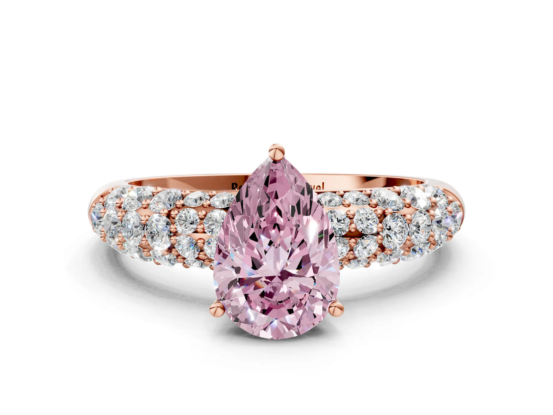 Rose gold Fancy Pink Pear  Diamond Pavé Band Solitaire Ring with Four-Prong Setting_49