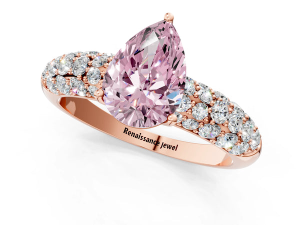 Rose Gold Pear-Shaped Multi-Row Pave Engagement Ring Setting for Fancy Pink Center