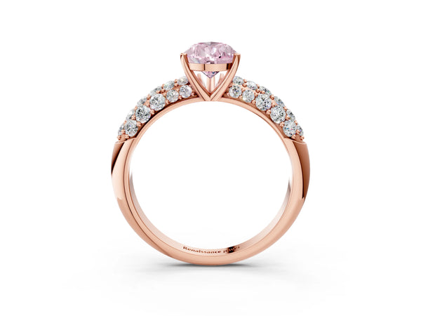 Rose Gold Pear-Shaped Multi-Row Pave Engagement Ring Setting for Fancy Pink Center