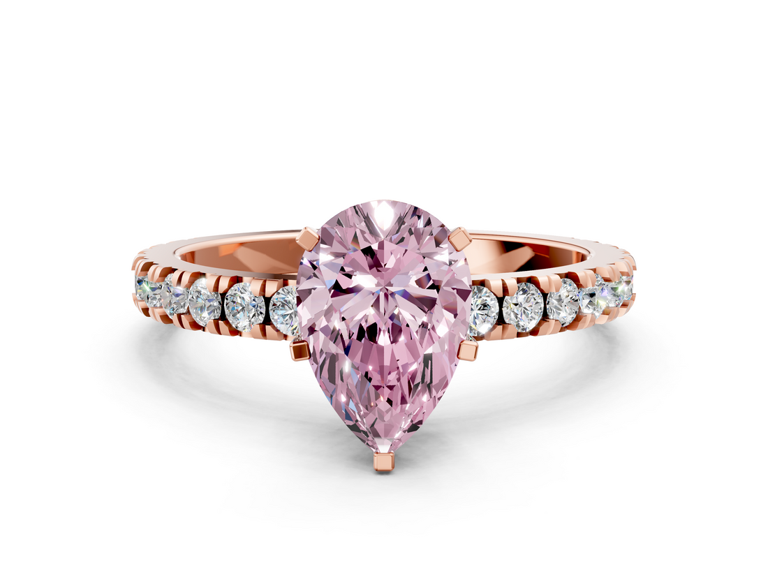 Rose gold Fancy Pink Pear  Diamond Pavé Band Solitaire with Four-Prong Setting_181