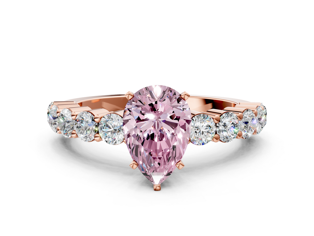 Rose gold Fancy Pink Pear  Diamond Pavé Band Solitaire with Four-Prong Setting_3