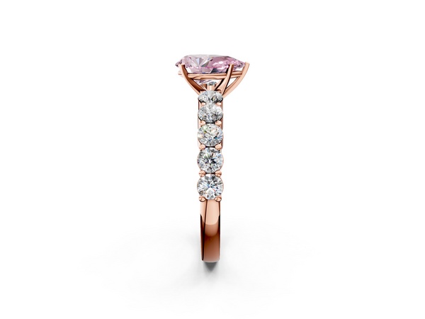 Rose gold Fancy Pink Pear  Diamond Solitaire Ring with Shared Prong Round Side Stones