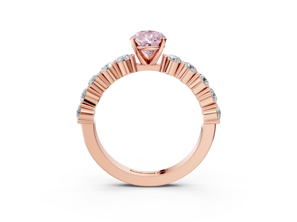Rose gold Fancy Pink Pear  Diamond Solitaire Ring with Shared Prong Round Side Stones