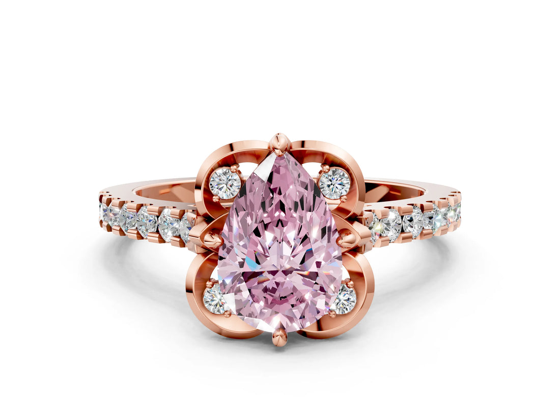 Rose gold Fancy Pink Pear  Diamond Pave Band with Floral Prong Setting_27