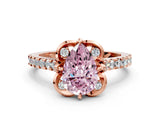 Rose gold Fancy Pink Pear  Diamond Pave Band with Floral Prong Setting_27