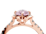 Rose gold Fancy Pink Pear  Diamond Pave Band with Floral Prong Setting_31