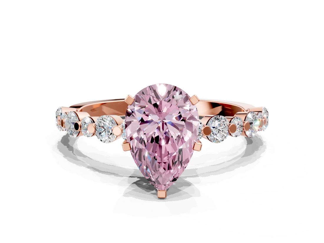 Rose gold Fancy Pink Pear  Diamond Prong Set Engagement Ring with Pave Band_187