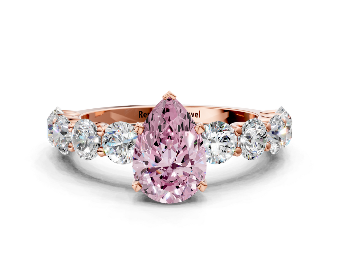Rose gold Fancy Pink Pear  Diamond Prong Setting with Side Stones on a Pave Band_125