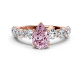 Rose gold Fancy Pink Pear  Diamond Prong Setting with Side Stones on a Pave Band_125