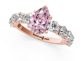 Rose gold Fancy Pink Pear  Diamond Prong Setting with Side Stones on a Pave Band_126