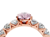 Rose gold Fancy Pink Pear  Diamond Prong Setting with Side Stones on a Pave Band_129