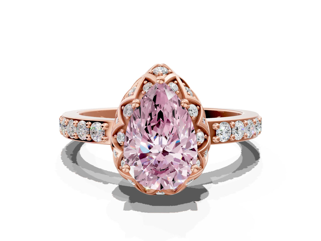 Rose gold Fancy Pink Pear  Diamond Solitaire Ring with Shared Prong Pavé Band_54
