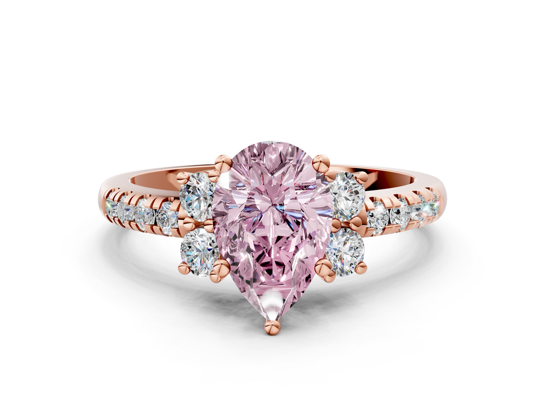 Rose gold Fancy Pink Pear  Diamond Three-Stone Pave Band with Four-Prong Setting_21