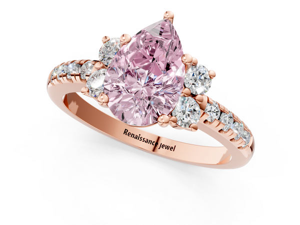 Rose gold Fancy Pink Pear  Diamond Three-Stone Pave Band with Four-Prong Setting