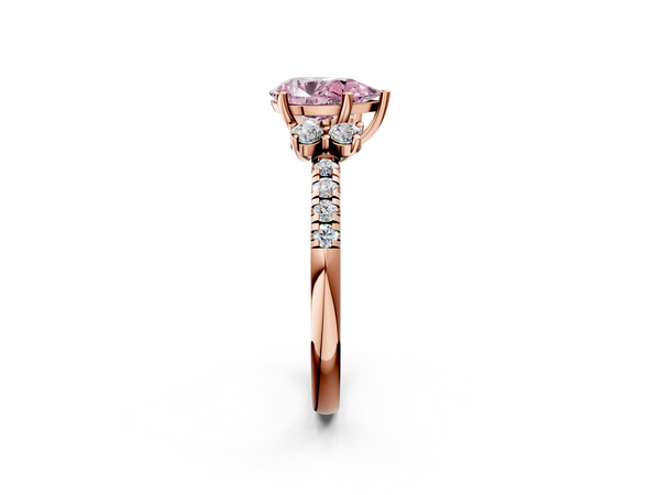 Rose gold Fancy Pink Pear  Diamond Three-Stone Pave Band with Four-Prong Setting