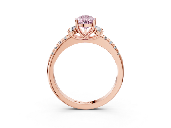 Rose gold Fancy Pink Pear  Diamond Three-Stone Pave Band with Four-Prong Setting