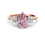 Rose gold Fancy Pink Pear  Diamond Three-Stone Ring with Trapezoid Side Stones and Prong Setting_16
