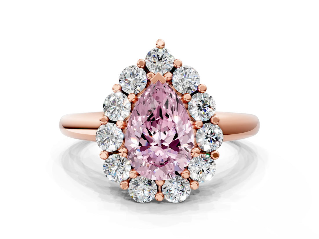 Rose gold Fancy Pink Pear  Halo Cluster Diamond Engagement Ring with Prong Setting and Polished Band_21