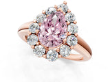 Rose gold Fancy Pink Pear  Halo Cluster Diamond Engagement Ring with Prong Setting and Polished Band_22